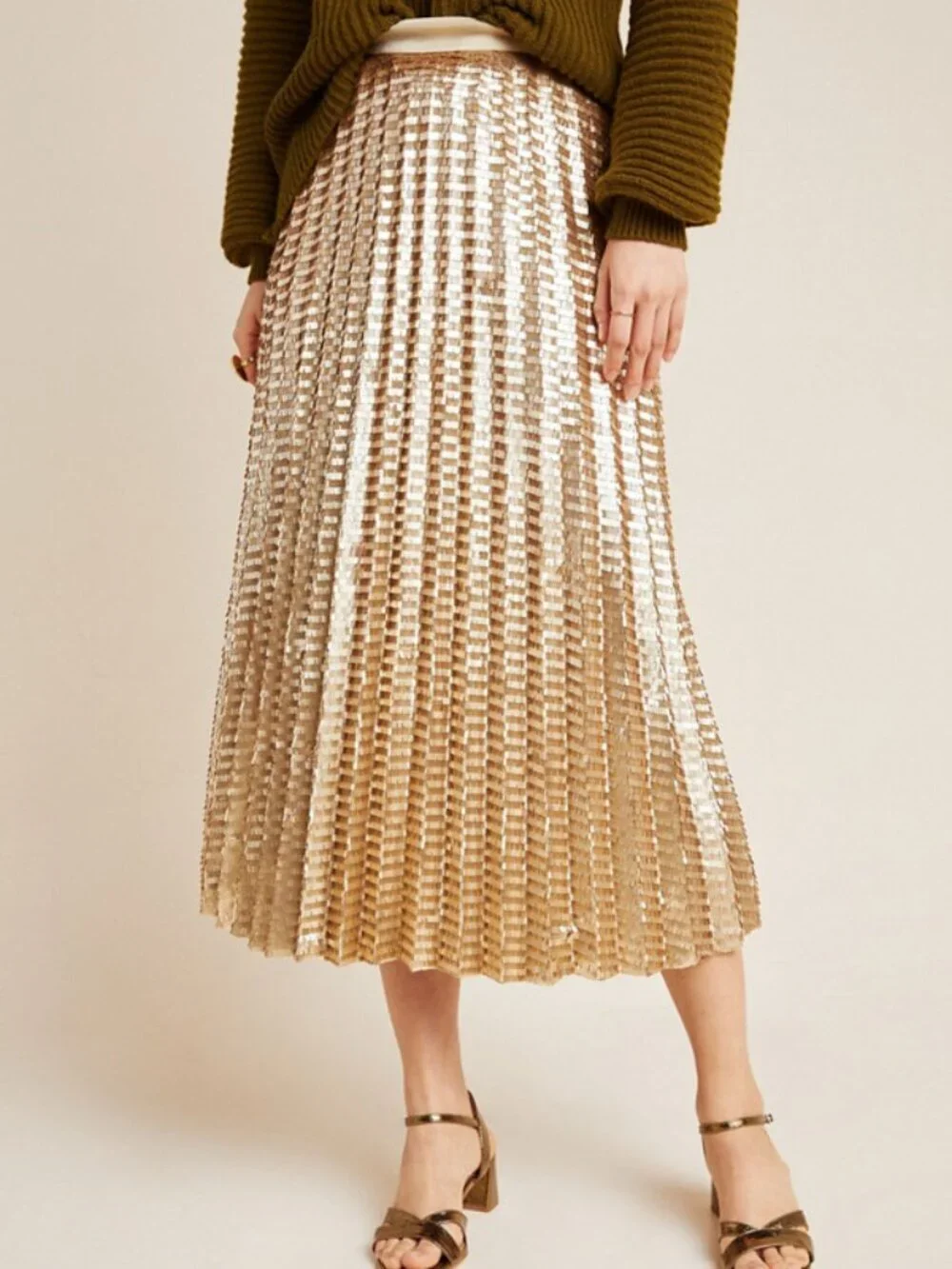 Maeve by Anthropologie Gold Natalia Sequined Midi Skirt Size 2 54474